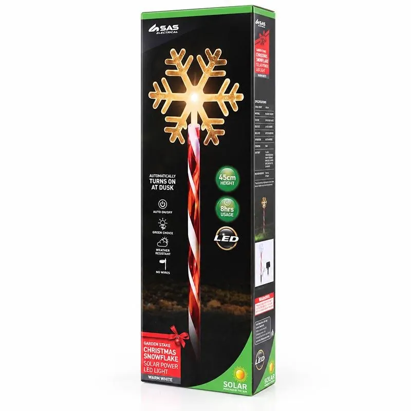 Christmas Stake Light Solar Snowflake with Candy Striped Pole 5LED 12cm X 10.5cm X 45cm Warm White 8 Functions – image 3