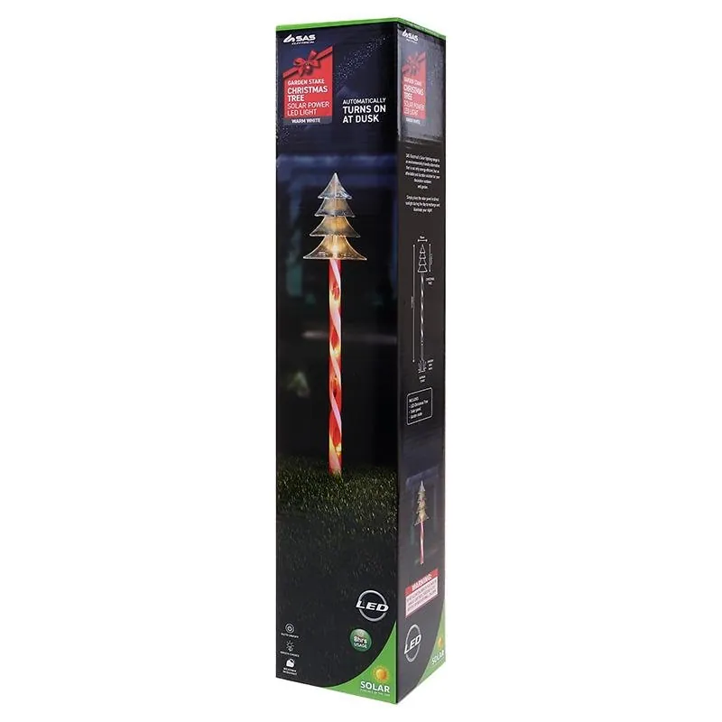 Stake Light Solar Christmas Tree with Candy Striped Pole 5LED 110mm X 90mm X 48cm Warm White 2 Functions – image 3