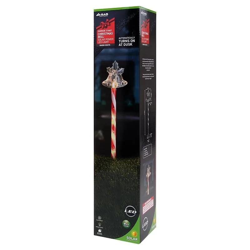 Stake Light Solar Christmas Bell with Candy Striped Pole 5LED 8.5cm X 8.8cm X 45cm Warm White 2 Functions – image 3