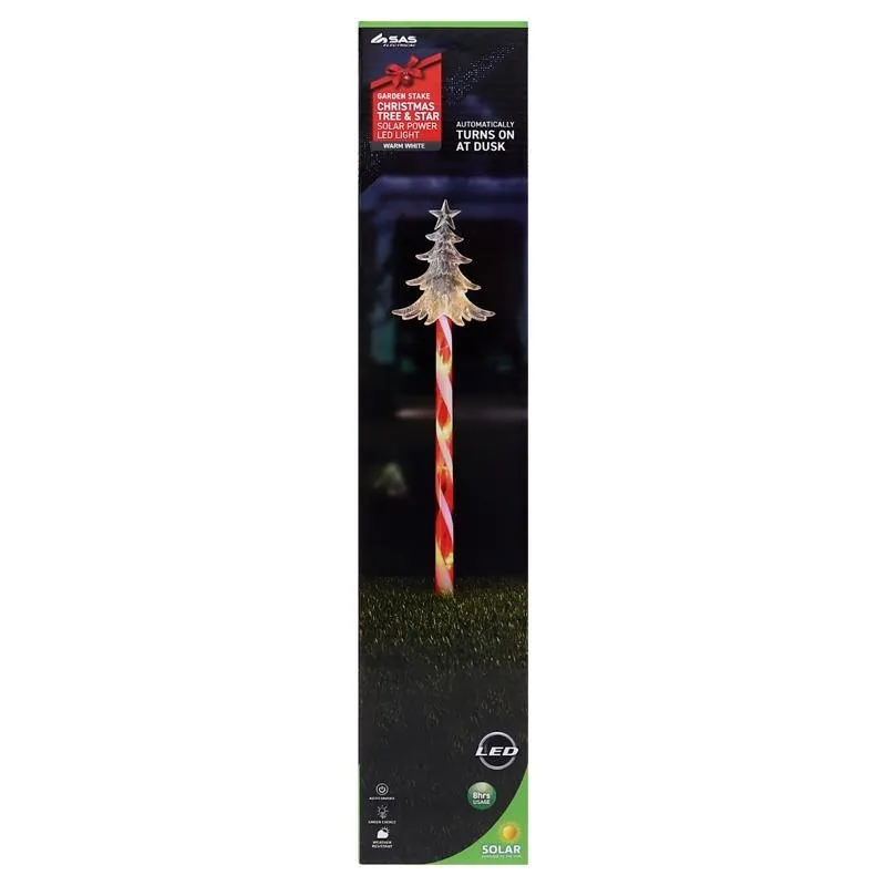 Stake Light Solar Christmas Tree 3D with Candy Striped Pole 5LED 9.5cm X 13.5cm X 48cm Warm White 2 Functions – image 4