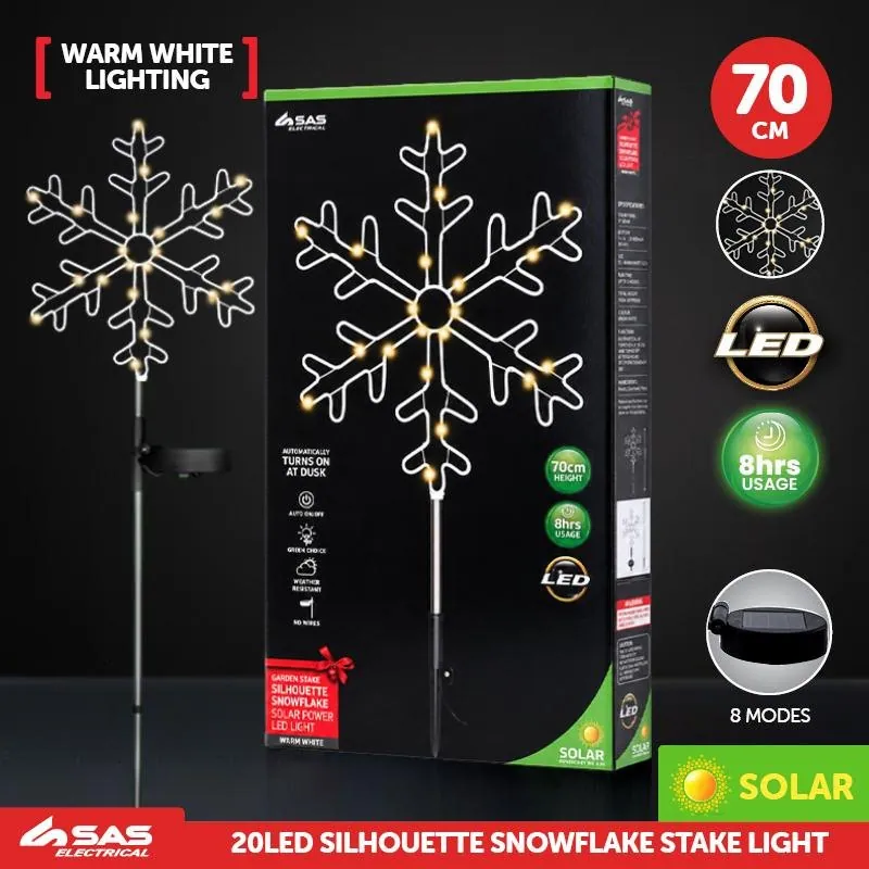 Christmas Stake Light Solar Silhouette Snowflake 34LED 22cm X 22cm X 70cm Warm White 8 Functions – image 4