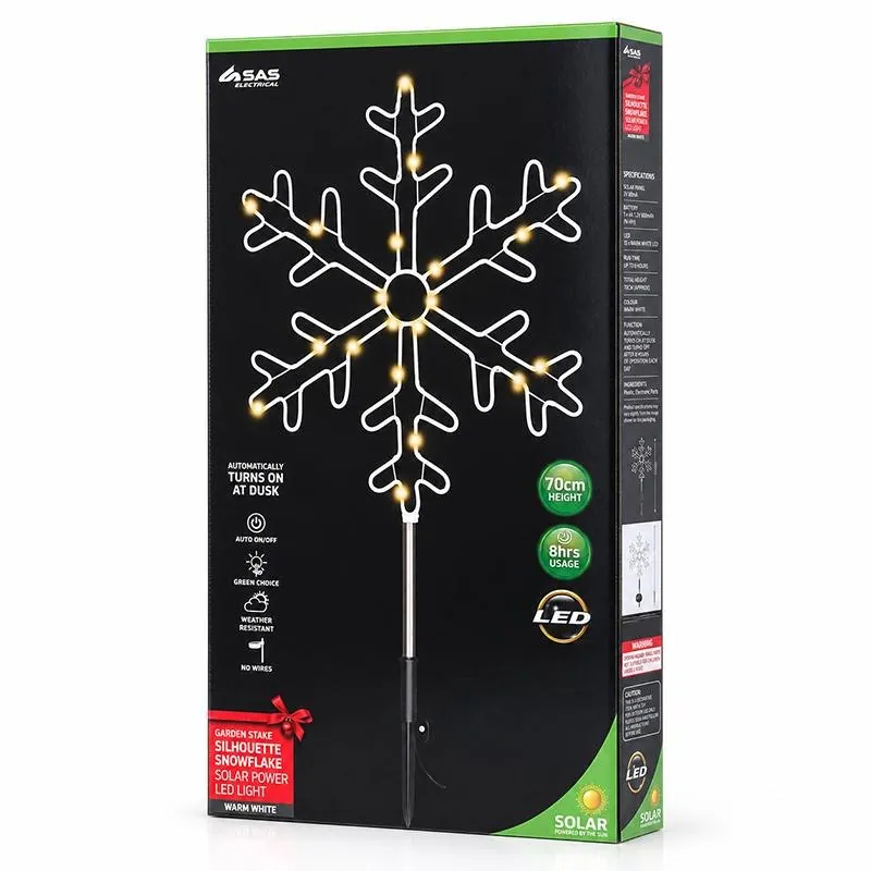 Christmas Stake Light Solar Silhouette Snowflake 34LED 22cm X 22cm X 70cm Warm White 8 Functions – image 3