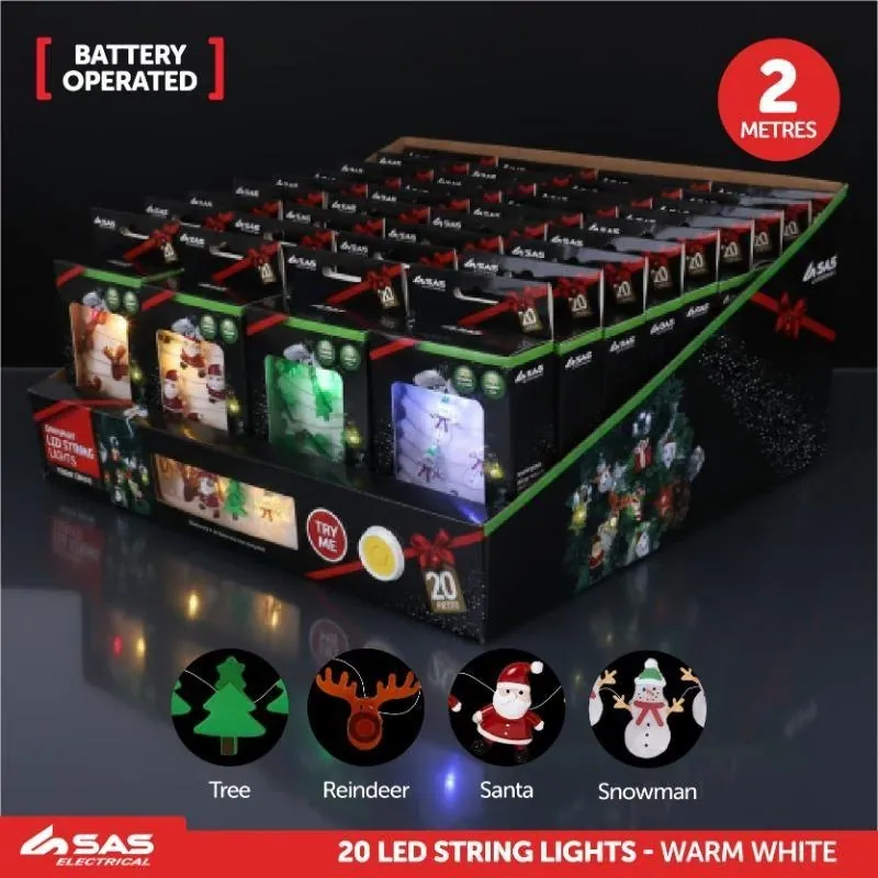 Fairy String Light Battery Operated Premium Ornament Series One 20LED 2.3m Total Length Warm White Silver Wire 1 Function Reindeer Head, Santa & Christmas Tree Requires – image 3
