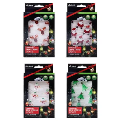 Fairy String Light Battery Operated Premium Ornament Series One 20LED 2.3m Total Length Warm White Silver Wire 1 Function Reindeer Head, Santa & Christmas Tree Requires