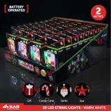 Christmas Fairy String Light Battery Operated Premium Ornament Series Two 20LED 2.3m Total Length Warm White Copper Wire 1 Function Santa Head, Candy Cane & Present Requires – image 3