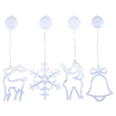 Christmas Decorative Light Battery Operated Window Silhouette with Suction Cup Warm White Reindeer (13.5cmx20.5cmx47.5), Snowflake (16cmx19cmx47.5cm), Santa (12cmx21cmx46cm), & Bell (15cmx19cmx47.5cm) Requires: 3 X AAA Batteries (Not Included)
