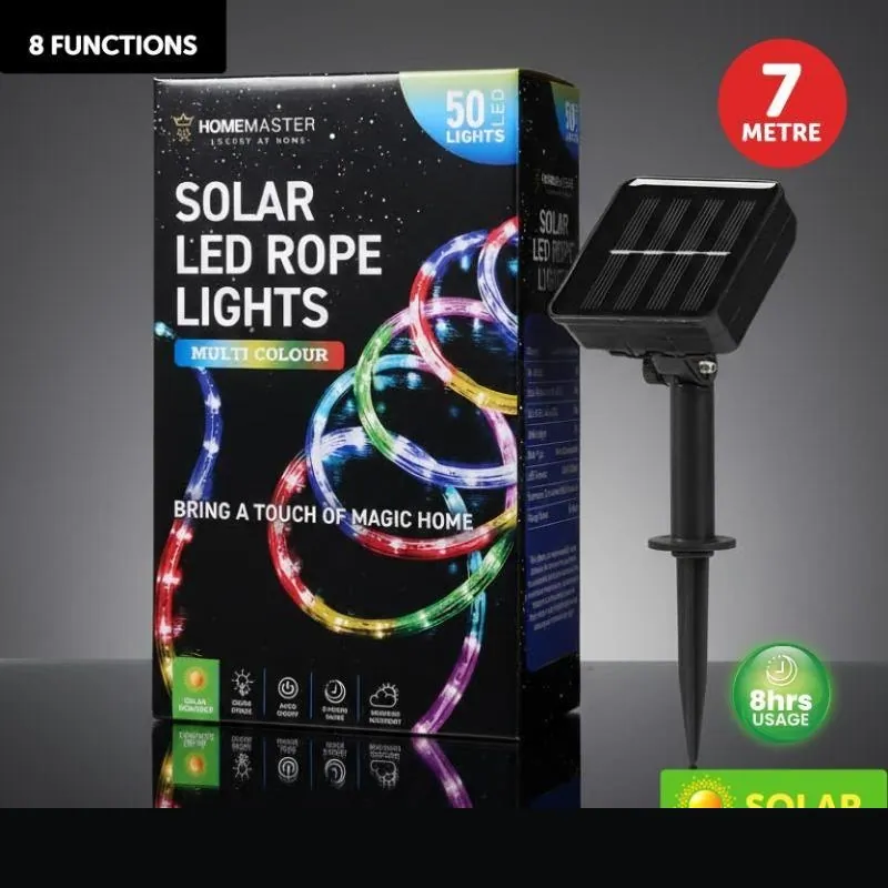 Christmas Rope Light Solar 50LED 7m Total Length Mutli Colour 8 Functions – image 4