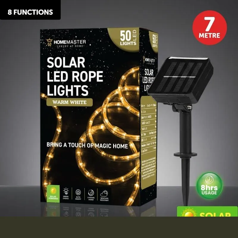 Christmas Rope Light Solar 50LED 7m Total Length Warm White 8 Functions – image 4
