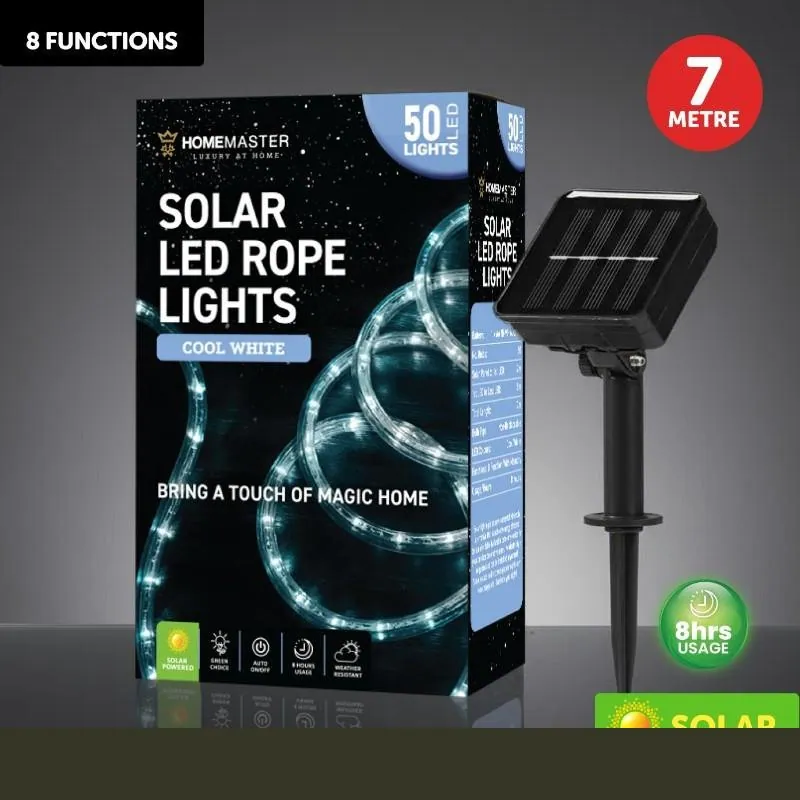 Christmas Rope Light Solar 50LED 7m Total Length Cool White 8 Functions – image 4