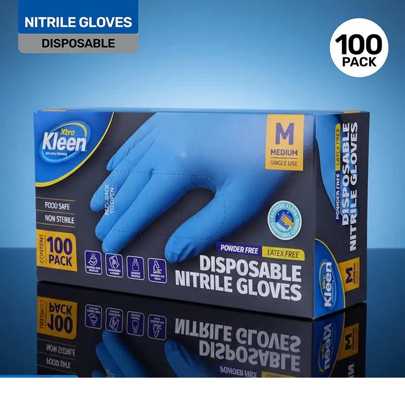 Gloves Powder Free Disposable - Nitrile - Blue - Medium 100pk (Length 240mm X Palm Width 95mm X Thickness 0.10mm) – image 3