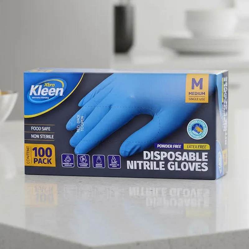 Gloves Powder Free Disposable - Nitrile - Blue - Medium 100pk (Length 240mm X Palm Width 95mm X Thickness 0.10mm) – image 2