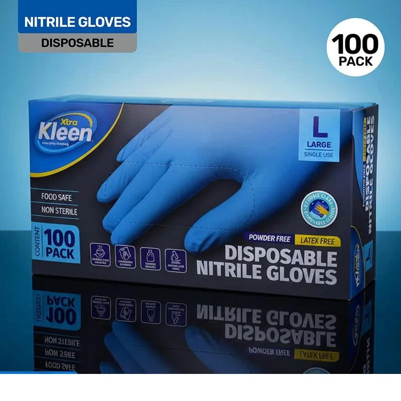 Gloves Powder Free Disposable - Nitrile - Blue - Large 100pk (Length 245mm X Palm Width 105mm X Thickness 0.10mm) – image 3