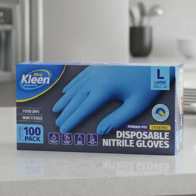 Gloves Powder Free Disposable - Nitrile - Blue - Large 100pk (Length 245mm X Palm Width 105mm X Thickness 0.10mm) – image 2