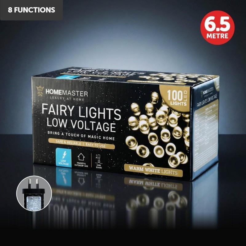 Plug-In Fairy Lights, 100 LED, 6.5m, Warm White, 8 Modes