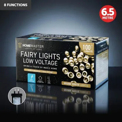 Plug-In Fairy Lights, 100 LED, 6.5m, Warm White, 8 Modes
