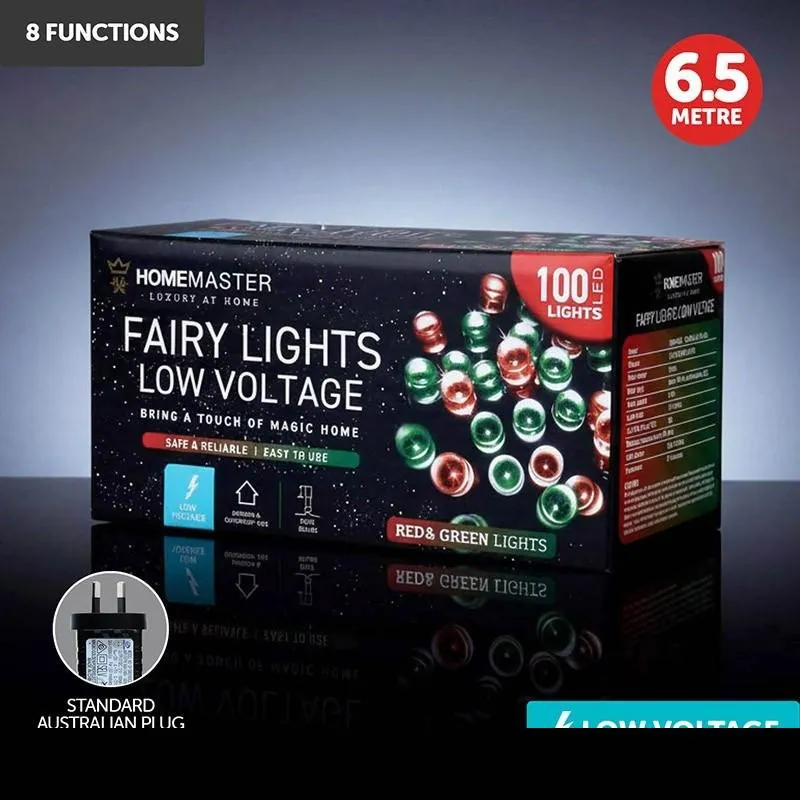 Christmas Fairy Light Low Voltage 100LED 6.5m Total Length Red & Green 8 Function – image 4