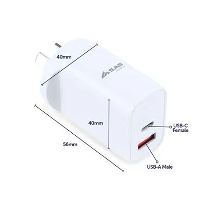 Charger 2-Port Usb-a & Usb-c 20W White (Compatible with iPhones and Android Devices)