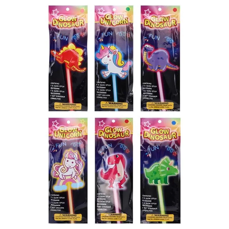 Glow Animal with Glow Stick - 6 Assorted Designs Unicorns & Dinosaurs – image 4