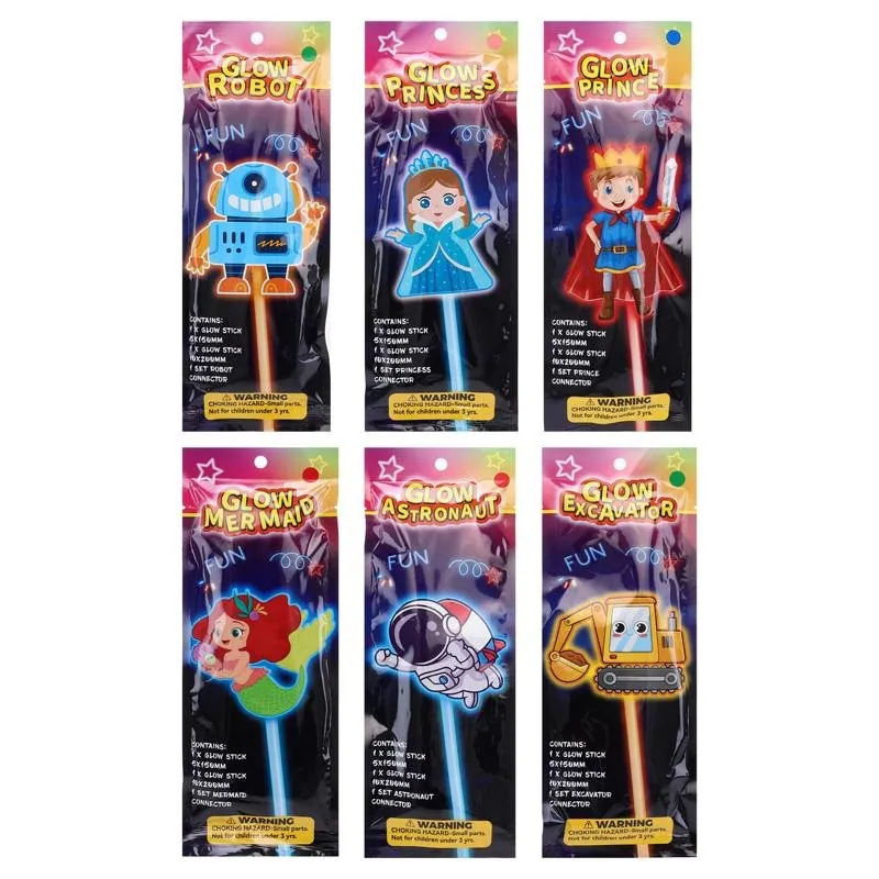 Glow Characters with Glow Stick - 6 Assorted Designs Fairy, Excavator, Astronaut, Princess, Prince, Mermaid – image 4