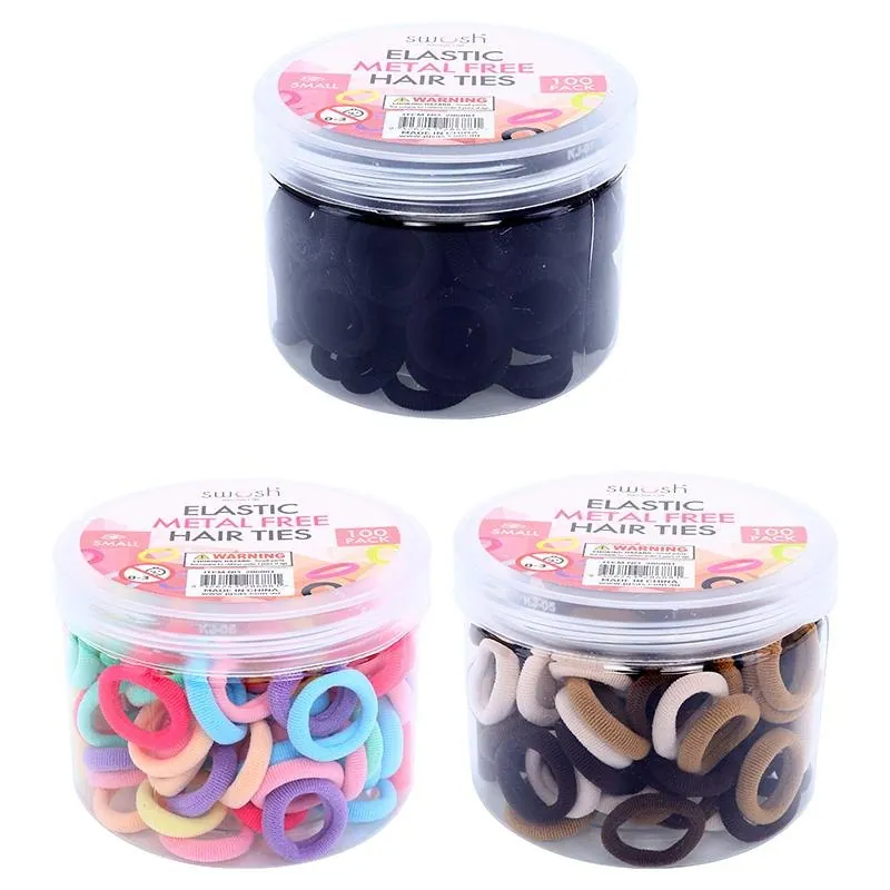 Hair Elastic Ties Small Ø2.5cm (Metal Free Fabric) 100pk/Tub - 3 Colour Packs: Black, Neutrals, Coloured – image 4
