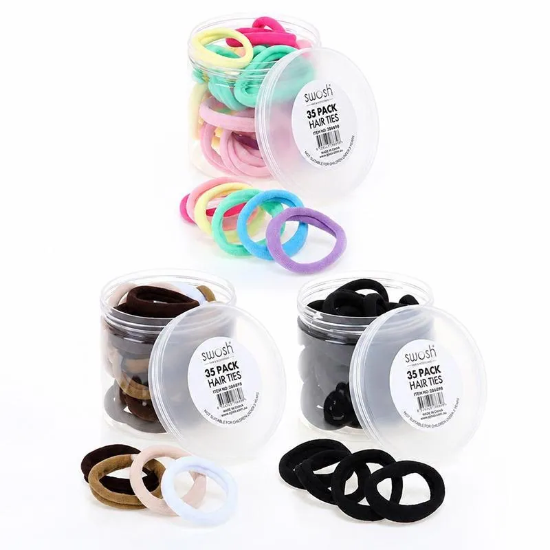 Hair Elastic Ties Ø4cm (Metal Free Fabric) 35pk/Tub - 3 Colour Packs: Black, Neutrals, Coloured – image 3