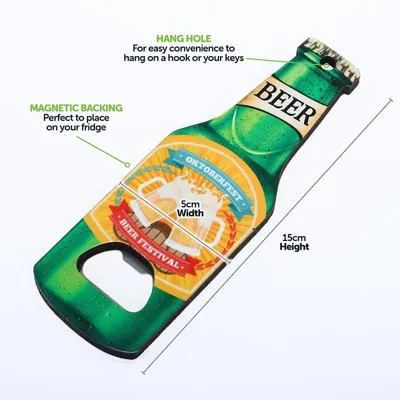 Man Cave Accessories Bottle Opener Magnetic Flat Bottle Shaped 15cm X 5cm X 0.5cm 16 Assorted