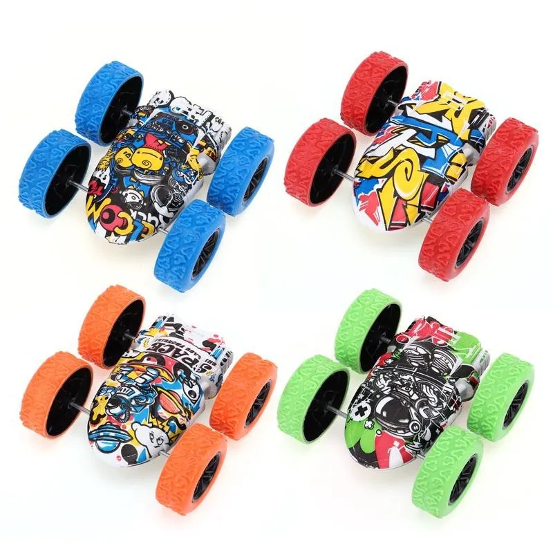 Friction Stunt Car 8cm X 8cm X 3.5cm Red, Green & Blue – image 2
