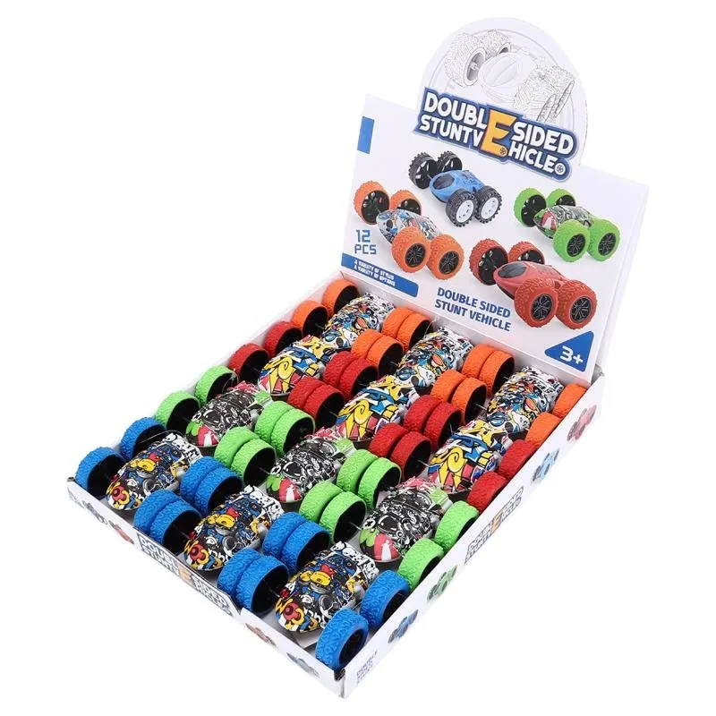 Friction Stunt Car 8cm X 8cm X 3.5cm Red, Green & Blue – image 3
