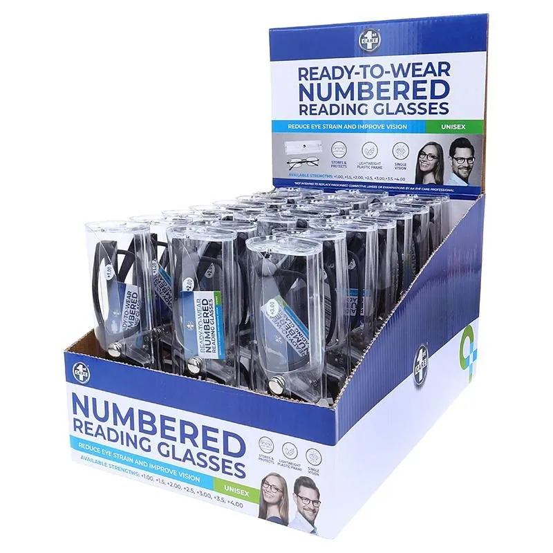 Reading Glasses Numbered with Case – Plastic Frame – Assorted Available Strengths +1 (2pc) +1.5 (4pc), +2 (5pc), +2.5 (5pc), +3 (4pc), +3.5 (2pc), +4 (2pc) – image 3