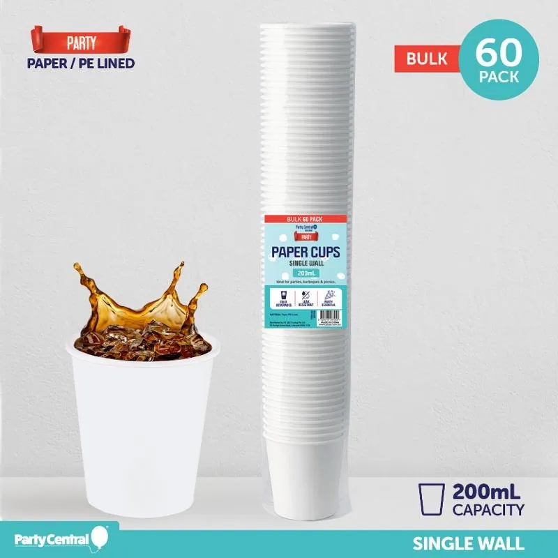 Paper Cup Party Bulk Pack 60pk 200ml - White – image 2