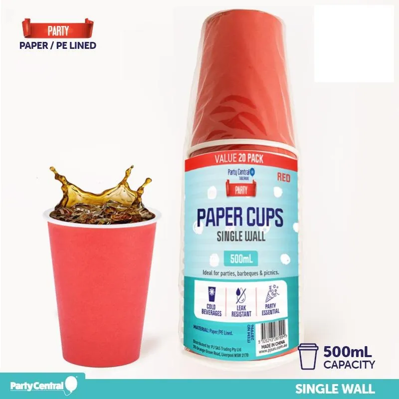 Paper Cup 20pk 500ml - Red – image 2