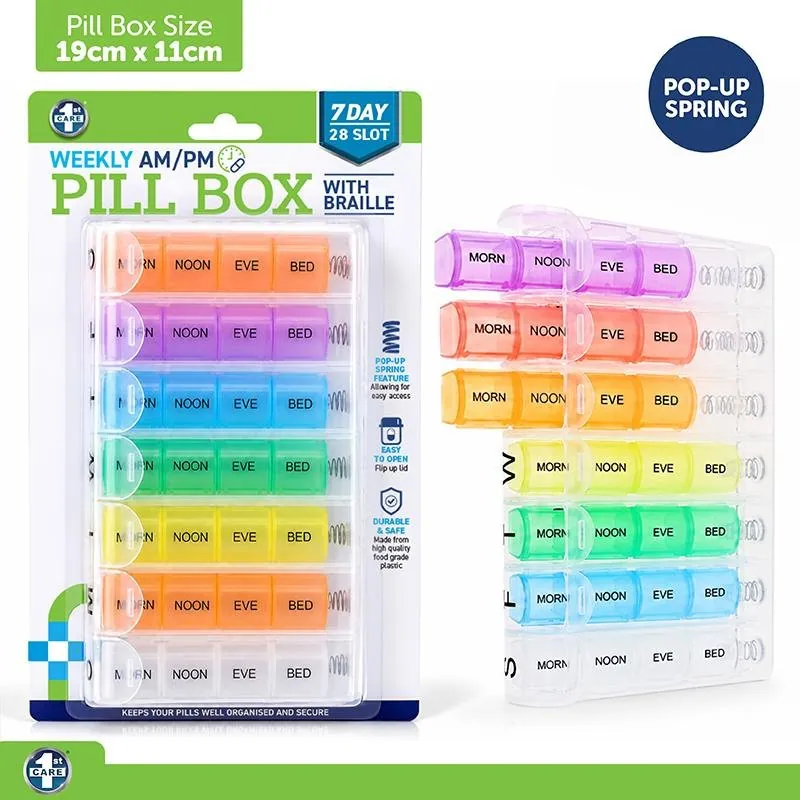 Pill Box Spring Loaded 7 Day Organiser with 28 Slots Including Braille – image 4