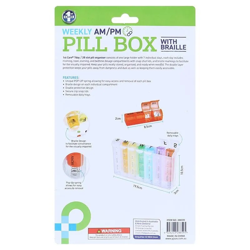Pill Box Spring Loaded 7 Day Organiser with 28 Slots Including Braille – image 3