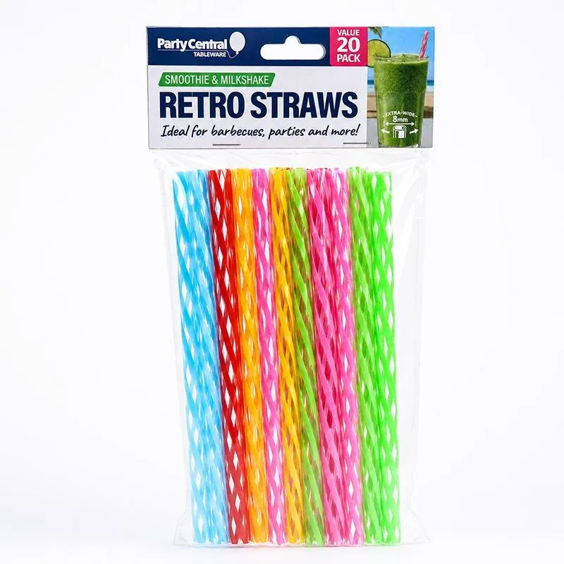 Straws Reusable Retro Stripe 20pk 20cm X 0.8cm - Assorted Colours – image 4