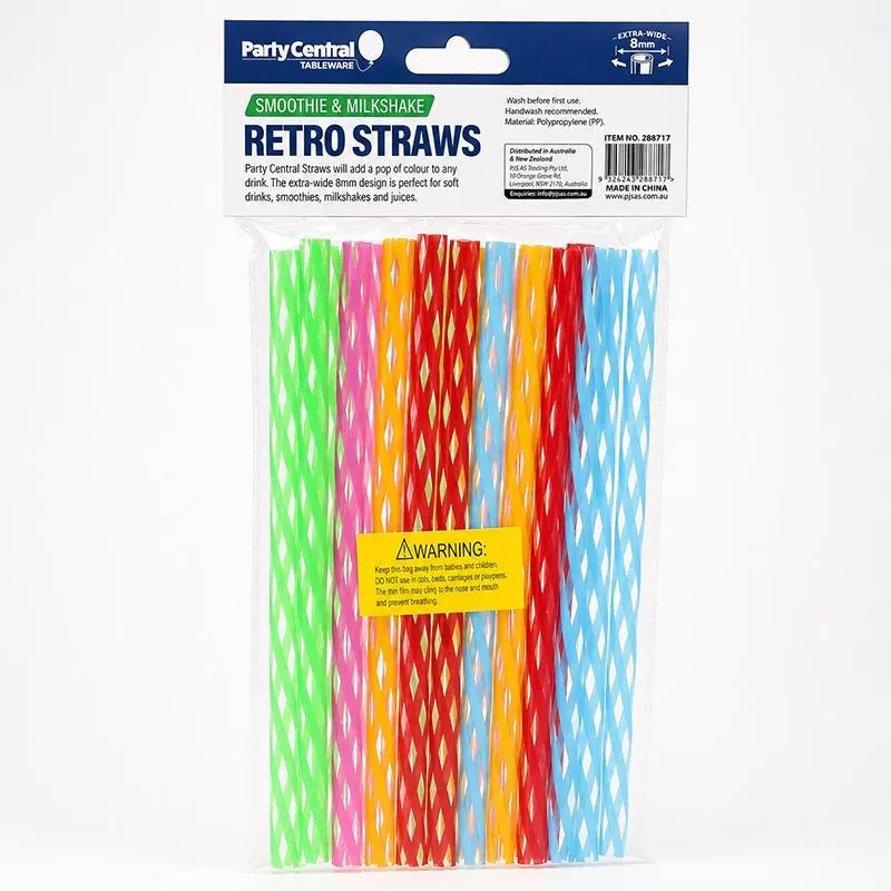 Straws Reusable Retro Stripe 20pk 20cm X 0.8cm - Assorted Colours – image 3