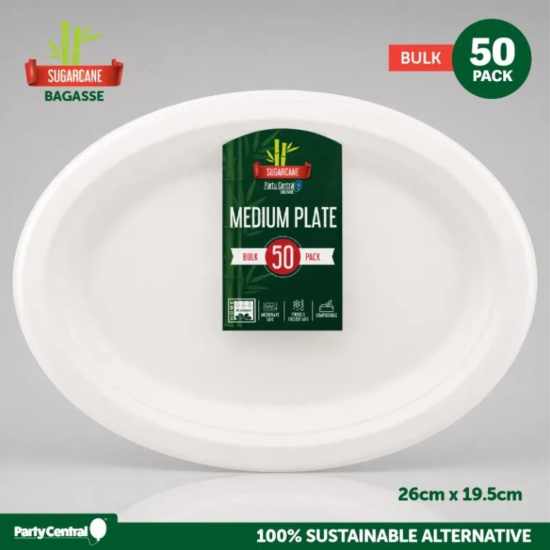 Sugarcane Bagasse Oval Dinner Plates - 19.5cm X 26cm - 50pk Bulk (white) – image 4