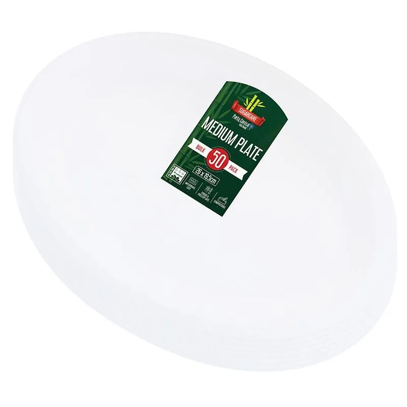 Sugarcane Bagasse Oval Dinner Plates - 19.5cm X 26cm - 50pk Bulk (white) – image 3