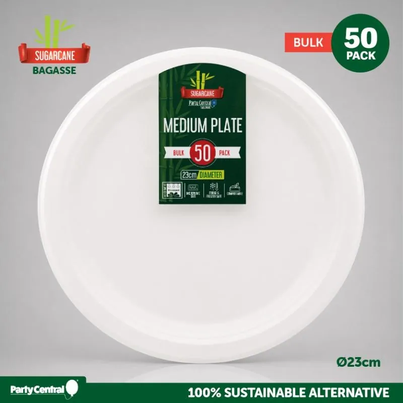 Sugarcane Bagasse Round Dinner Plates - Ø23cm - 50pk Bulk (white) – image 4