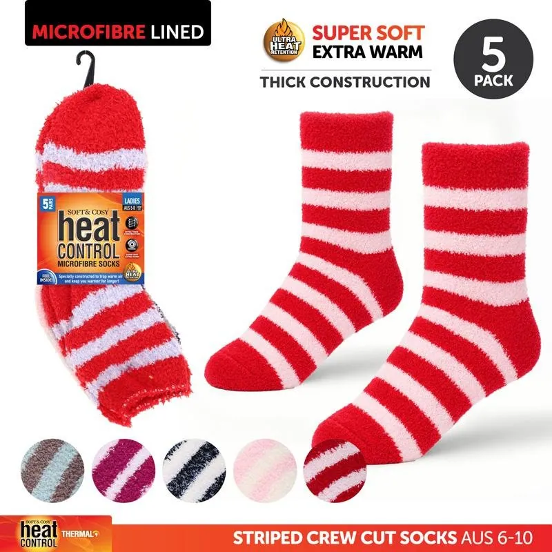 Socks Womens Microfibre Crew Cut 5pk Stripes Assorted Colours – image 4