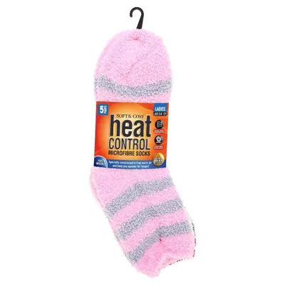 Socks Womens Microfibre Crew Cut 5pk Stripes Assorted Colours