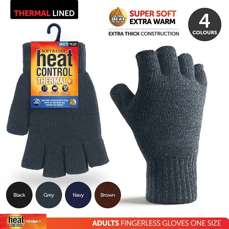 Gloves Fingerless Mens Heat Control Workwear Thick Thermal Lined Knitted Black, Grey, Navy & Brown – image 4