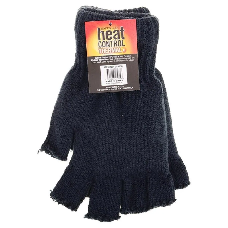 Gloves Fingerless Mens Heat Control Workwear Thick Thermal Lined Knitted Black, Grey, Navy & Brown – image 3