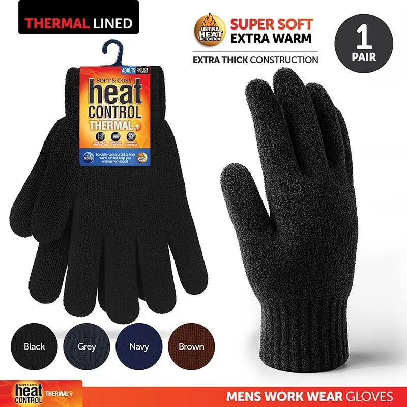 Gloves Mens Heat Control Workwear Thick Thermal Lined Knitted Black, Grey, Navy & Brown – image 4