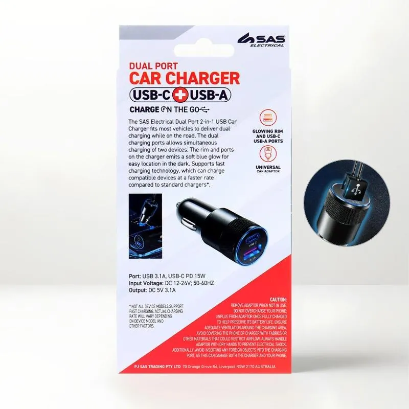 Charger Dual Port Car Adaptor Usb-a & Usb-c with Light Up Function Black – image 2