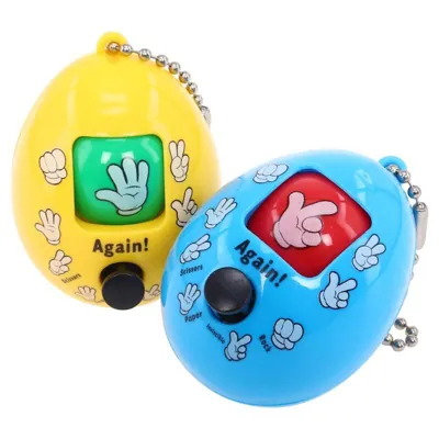 Rock, Scissor, Paper Game Press & Spin 3.5cm X 5cm Blue, Red, Yellow & Green