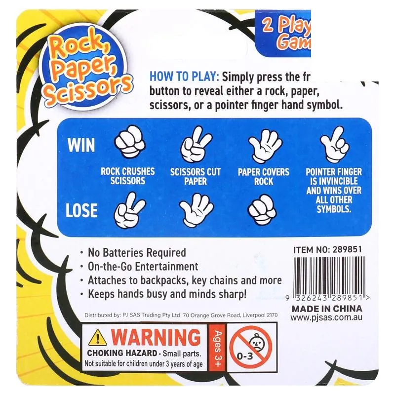 Rock, Scissor, Paper Game Press & Spin 3.5cm X 5cm Blue, Red, Yellow & Green – image 3