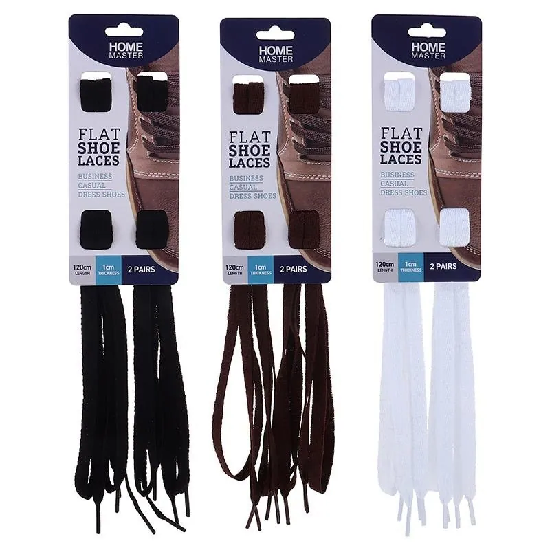 Shoe Laces Flat Brown, Black & White Assorted 2 Pair 120cm X 1cm – image 4