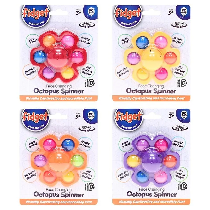 Fidget Bubble 2in1 Spin & Pop Octopus Mood Changing 8.5cm X 3cm Red, Purple, Yellow & Orange – image 4