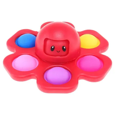 Fidget Bubble 2in1 Spin & Pop Octopus Mood Changing 8.5cm X 3cm Red, Purple, Yellow & Orange