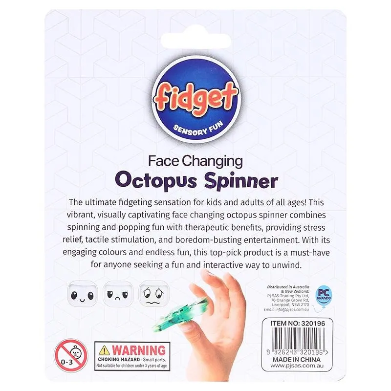 Fidget Bubble 2in1 Spin & Pop Octopus Mood Changing 8.5cm X 3cm Red, Purple, Yellow & Orange – image 3